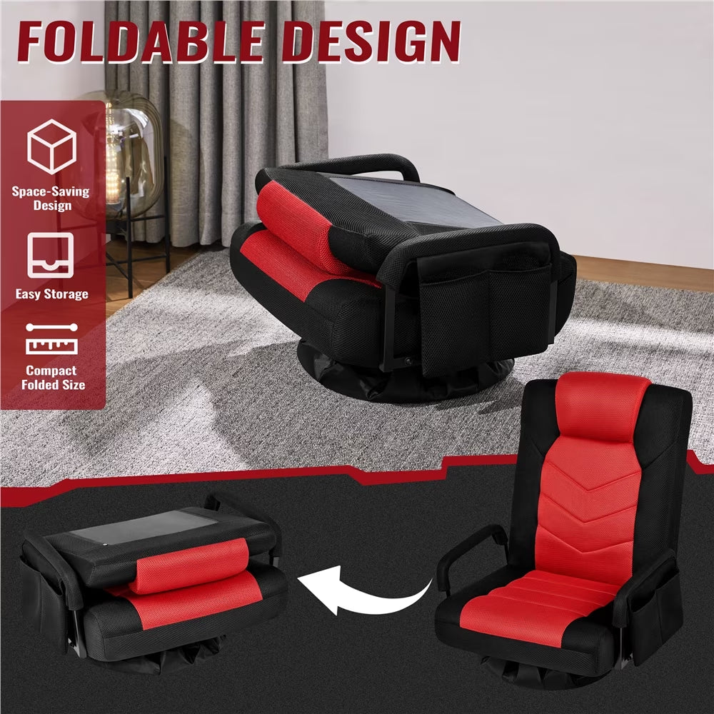 Swivel Floor Gaming Chair with Adjustable Backrest, Black/Red