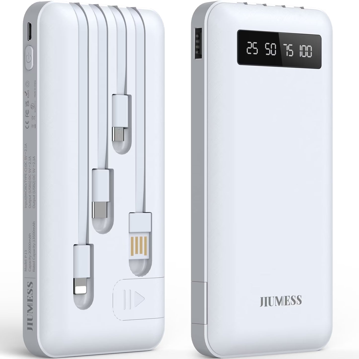20000Mah Power Bank Portable Charger with Cables Compatible for Iphone, Android Cell Phone