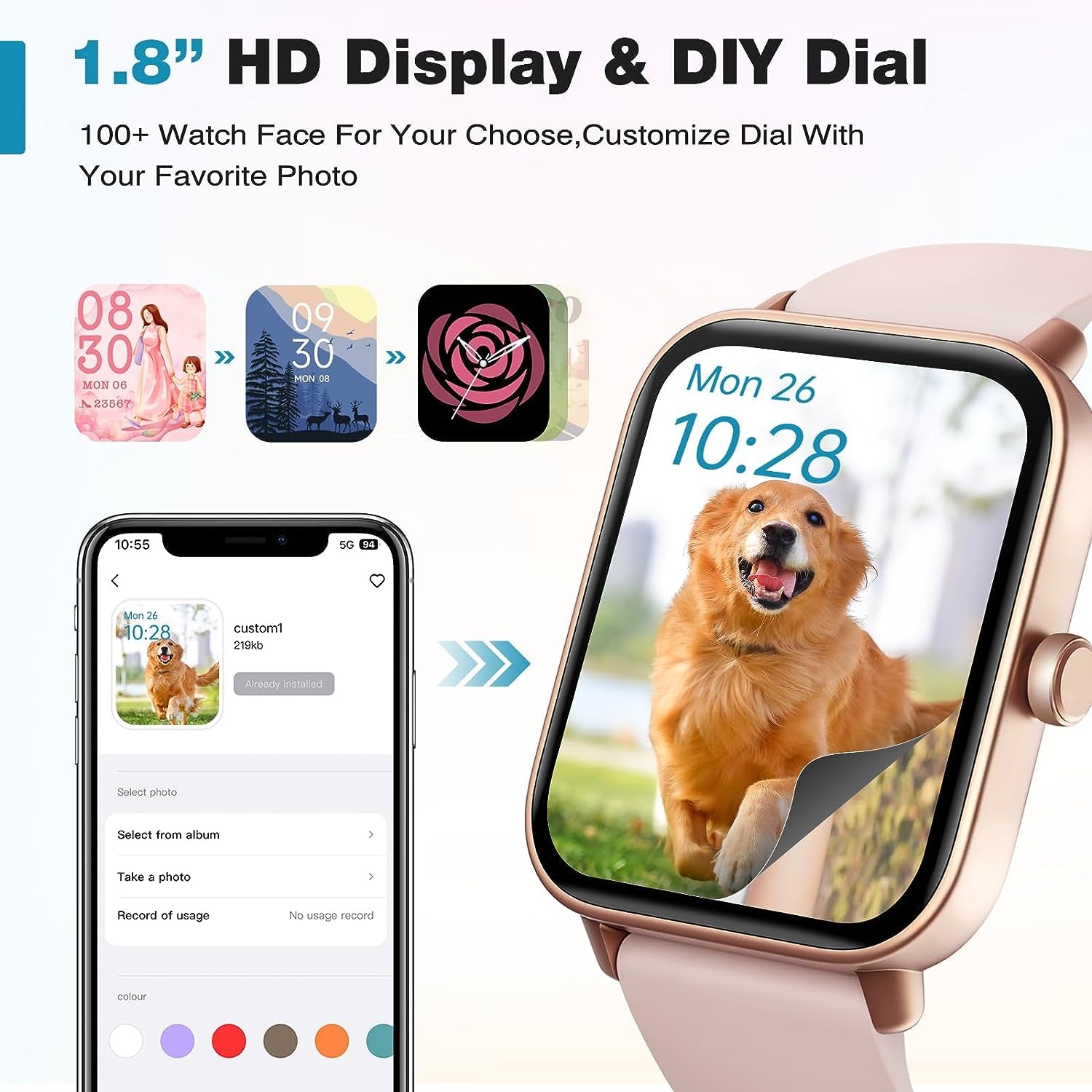 Smart Watch for Women,1.8” Touchscreen, Bluetooth Call, Alexa Built-In,24/7 Heart Rate Spo2 Monitor,Step Counting,Sleep Tracking, IP68 Waterproof Fitness Tracker Watch for Android Iphone