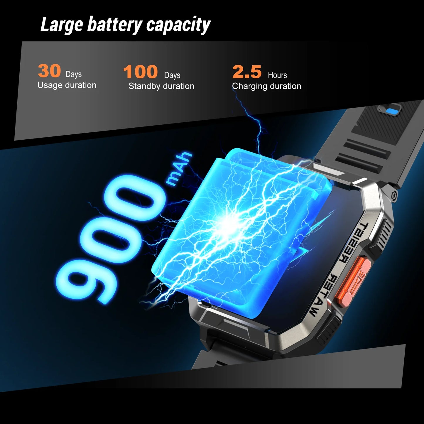 New Smart Watch 2.01'' HD Display Outdoor Men'S Watches with Emergency Lighting Bluetooth Call Waterproof Smartwatch