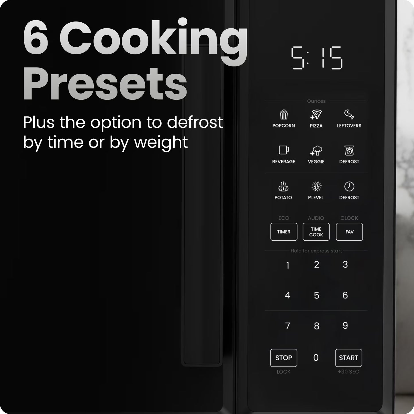 Countertop Microwave Oven 0.9 Cu. Ft., 900 Watts with 6 Presets and 10 Power Levels - Black
