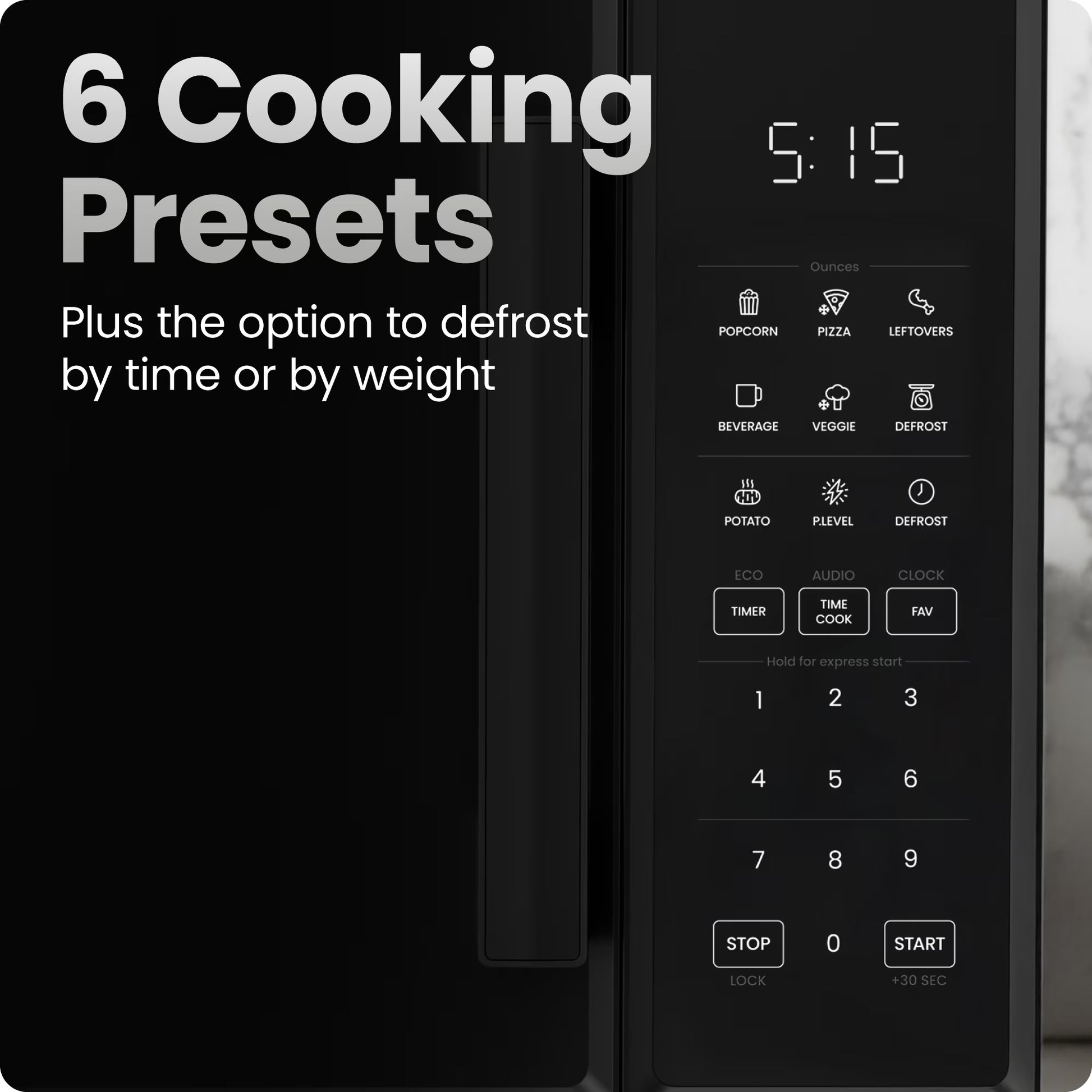 Countertop Microwave Oven 0.9 Cu. Ft., 900 Watts with 6 Presets and 10 Power Levels - Black