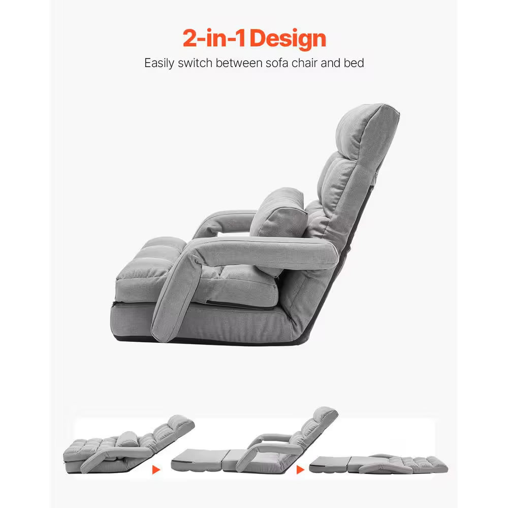 Floor Chair, Floor Gaming Chair with 5 Adjustable Position and Back Support, Folding Sofa Chair, Gray Cushion