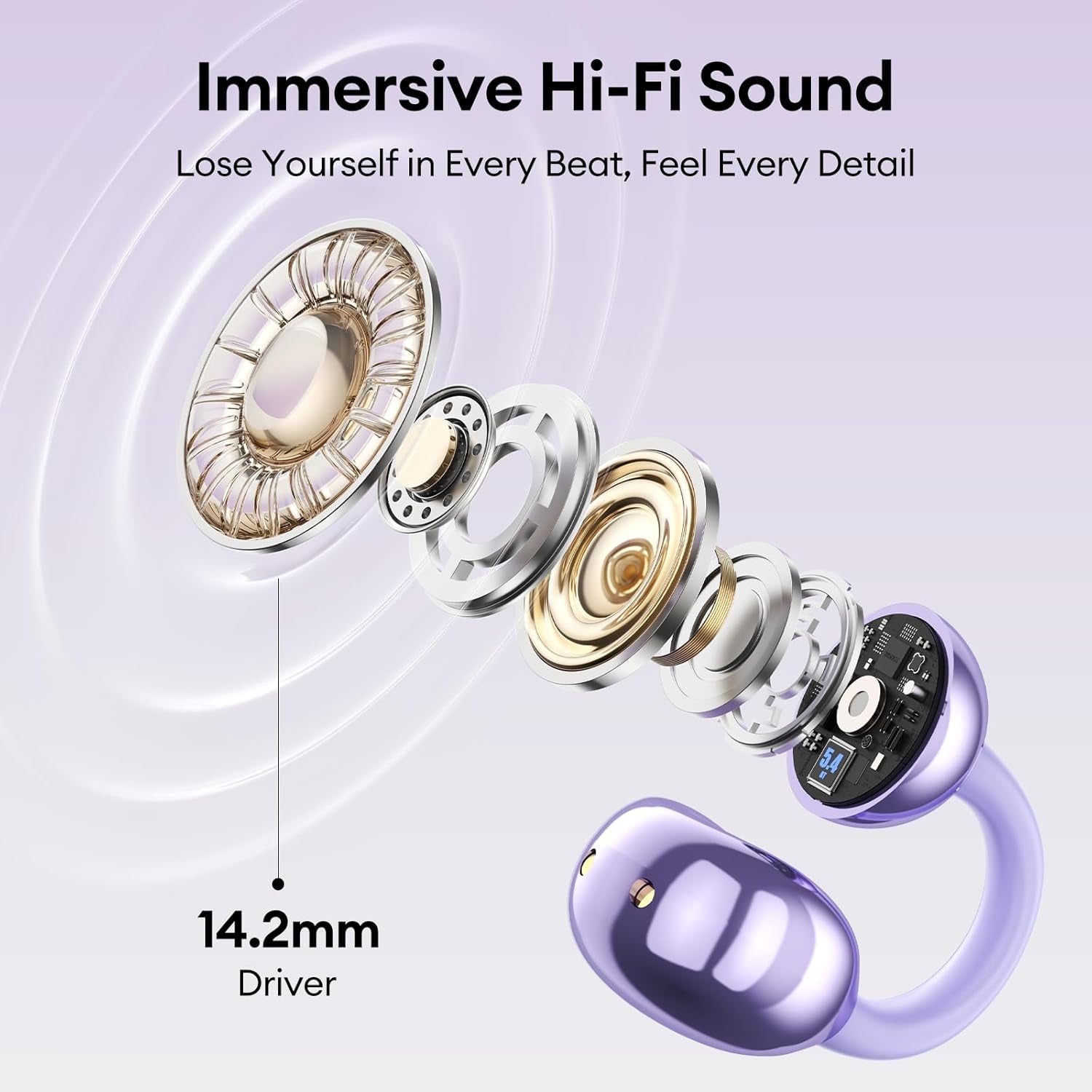 Stylish Open Ear Clip on Earbuds with Removable Butterfly Earring, Clip on Headphones with LCD Touch Screen, Fashionables Open Ear Headphones for Women, Butterfly Earring Purple Earbuds