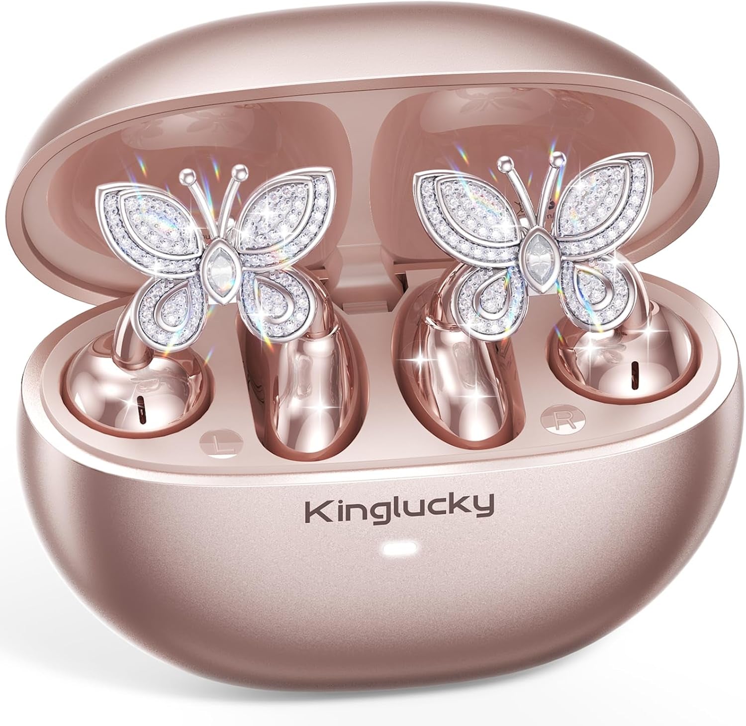 Clipfree Open-Ear Headphones with Butterfly Earrings, Ultra-Comfort & Snug Fit Clip on Earbuds, 50H Playtime Bluetooth 6.0 Wireless Headphones for Women Gifts, Sports & Workouts (Rose Gold)