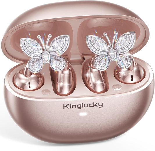 Clipfree Open-Ear Headphones with Butterfly Earrings, Ultra-Comfort & Snug Fit Clip on Earbuds, 50H Playtime Bluetooth 6.0 Wireless Headphones for Women Gifts, Sports & Workouts (Rose Gold)