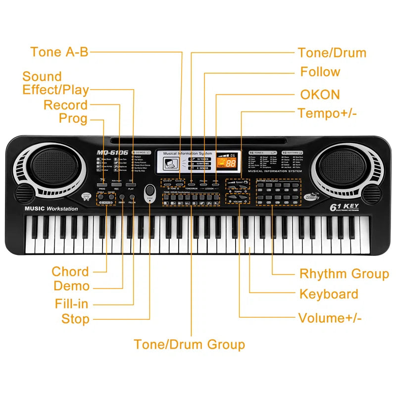 61-Key Kids Electronic Keyboard with Microphone Multifunctional Music Toy