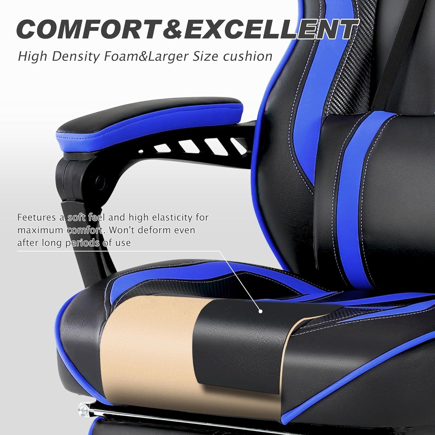 Gaming Chair with Footrest Reclining Computer Chair with Massage Gamer Chair Big and Tall Gaming Chair Ergonomic PC Gaming Chair Adults Computer Gaming Chairs for Heavy People 300LBS (Blue)