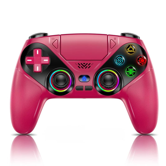 LED Wireless Controller for P5, Seven Light Colors Compatible with P5 Pro/Slim/Pc, Dual Vibration, 3.5Mm Audio Jack,Macro/Turbo Function, 6-Axis Motion Contro Gamepad with Speaker(Red)