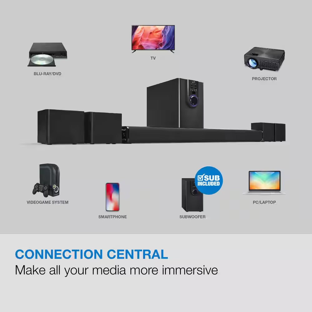 5.1-Channel Bluetooth Home Theater System with 26" Speaker and 4 Satellite Speakers, Black