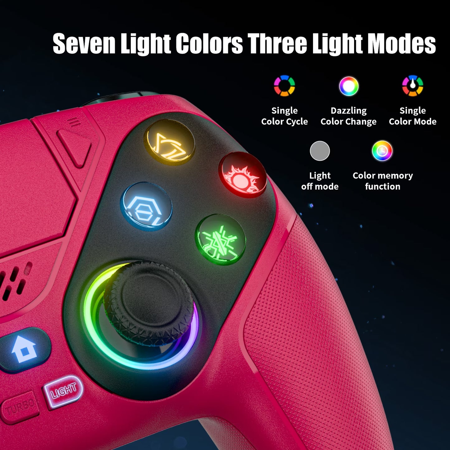 LED Wireless Controller for P5, Seven Light Colors Compatible with P5 Pro/Slim/Pc, Dual Vibration, 3.5Mm Audio Jack,Macro/Turbo Function, 6-Axis Motion Contro Gamepad with Speaker(Red)