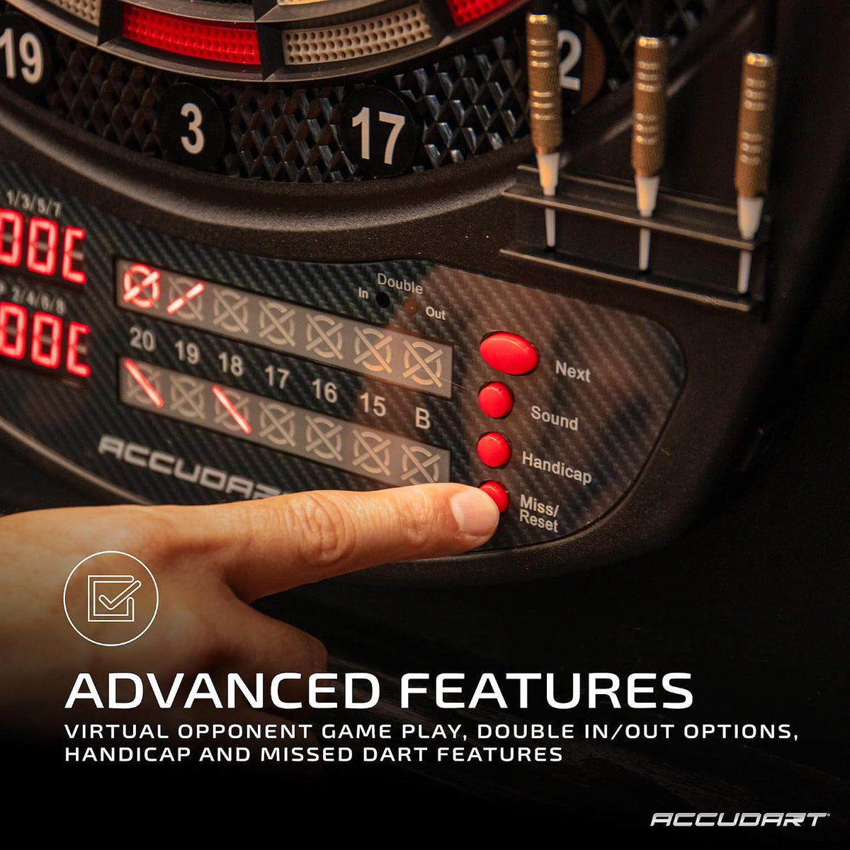 NOVA Electronic Dartboard with Cabinet – 35 Games, 580 Variations, Dual LED Scoring, Auto LED Cabinet Lighting, Virtual Opponent, Ac/Battery Power – Includes Soft Tip Darts