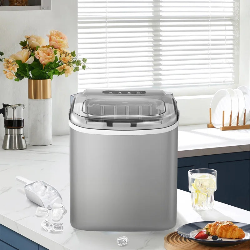 Countertop Ice Maker Ice Machine with Handle,Self-Cleaning Ice Makers, 26Lbs/24H, 9 Ice Cubes Ready in 6 Mins for Home/Kitchen/Bar/Party/Camping