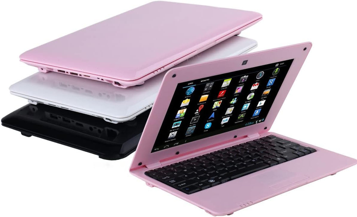 2025 Version 10.1 Inch Portable 8GB Computer Laptop PC Quad Core Android 6.0 Mini Netbook Slim and Lightweight Notebook Youtube Player Flash (Pink)