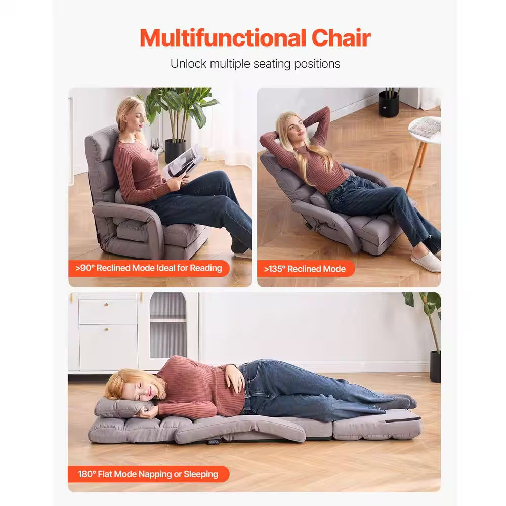 Floor Chair, Floor Gaming Chair with 5 Adjustable Position and Back Support, Folding Sofa Chair, Gray Cushion