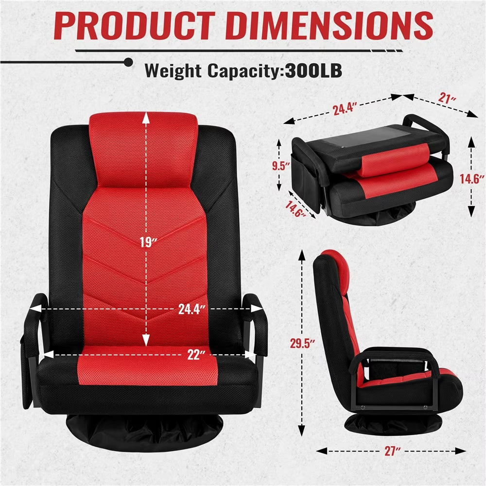 Swivel Floor Gaming Chair with Adjustable Backrest, Black/Red