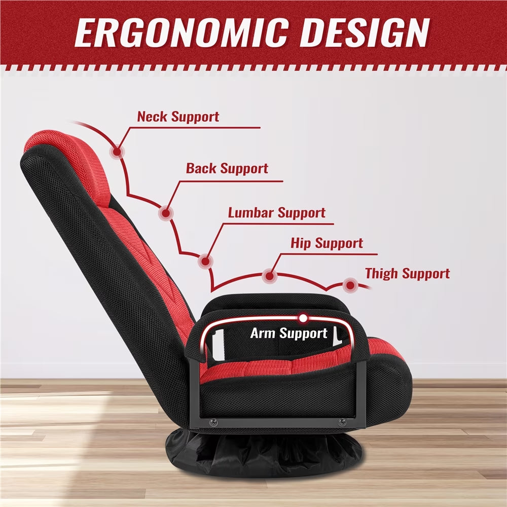 Swivel Floor Gaming Chair with Adjustable Backrest, Black/Red