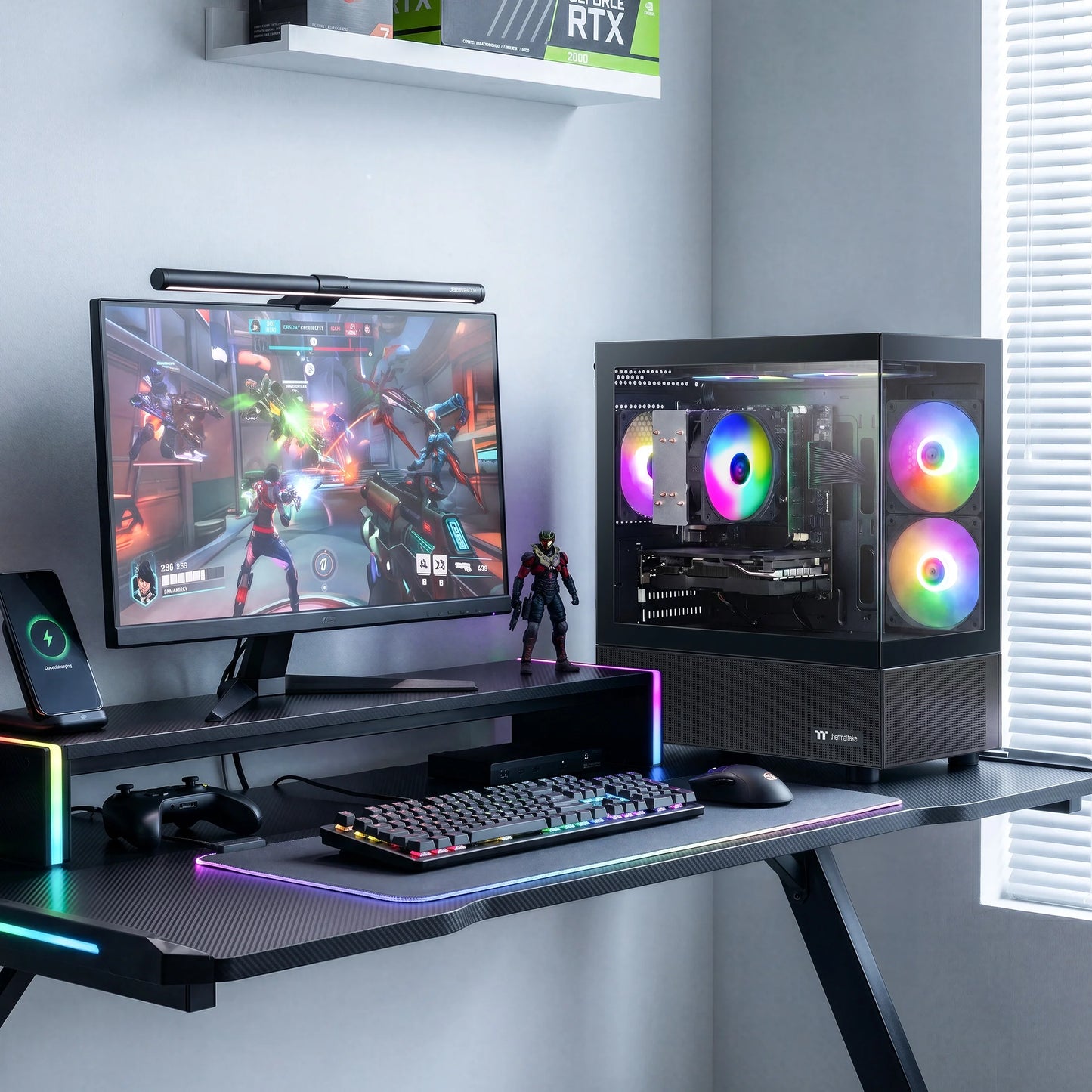 Gaming PC Desktop Computer, Intel Core I7 up to 4.0Ghz, Radeon RX 580 8G, 16G RAM, 512GB M.2 SSD, BX3 550W 80PLUS Bronze PSU, Wifi 5, RGB Fan X5, Windows 11 Home, Black PC
