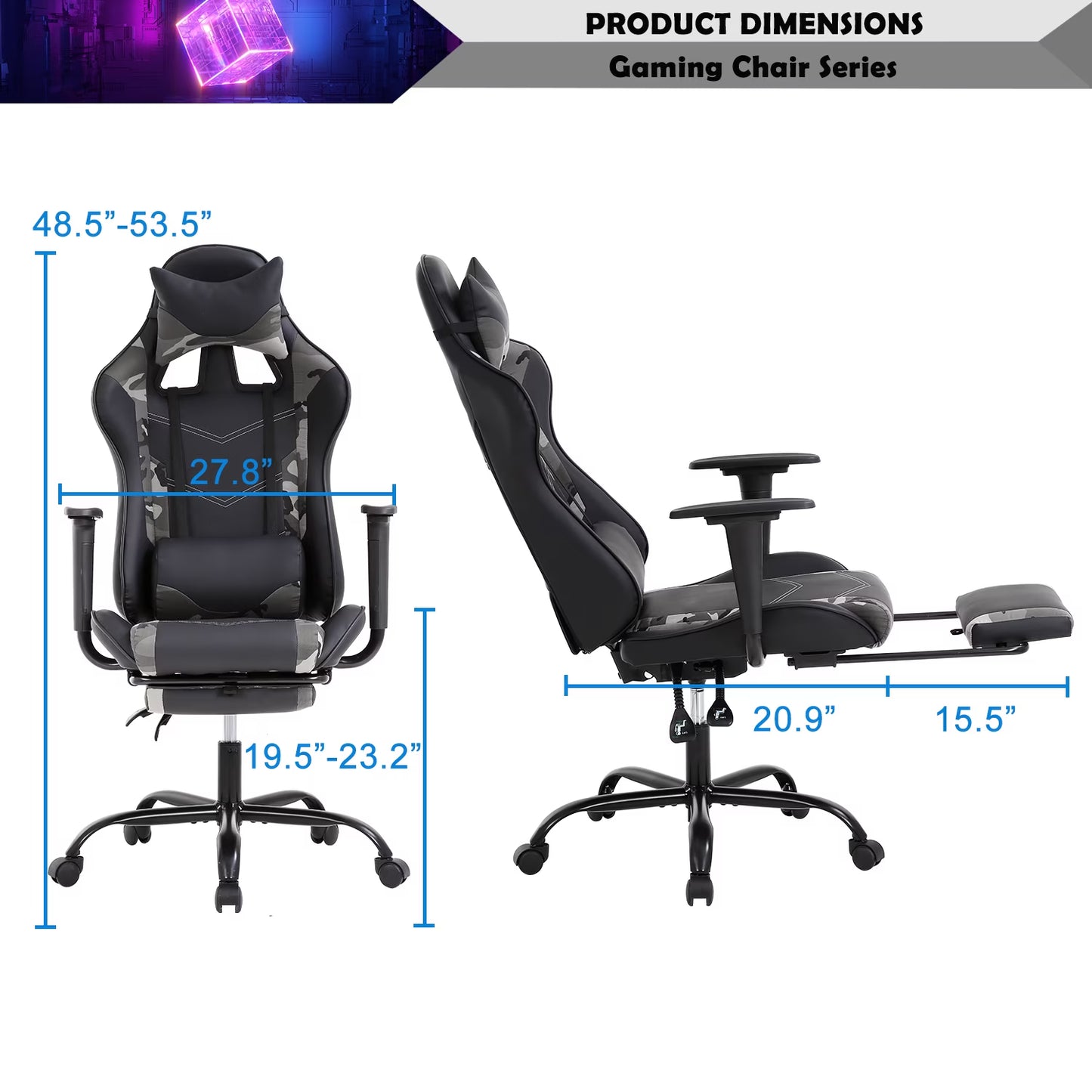 Gaming Chair Racing Office Chair Ergonomic Desk Chair Massage PU Leather Recliner PC Computer Chair with Lumbar Support Headrest Armrest Footrest Rolling Swivel Task Chair for Adults, Camo