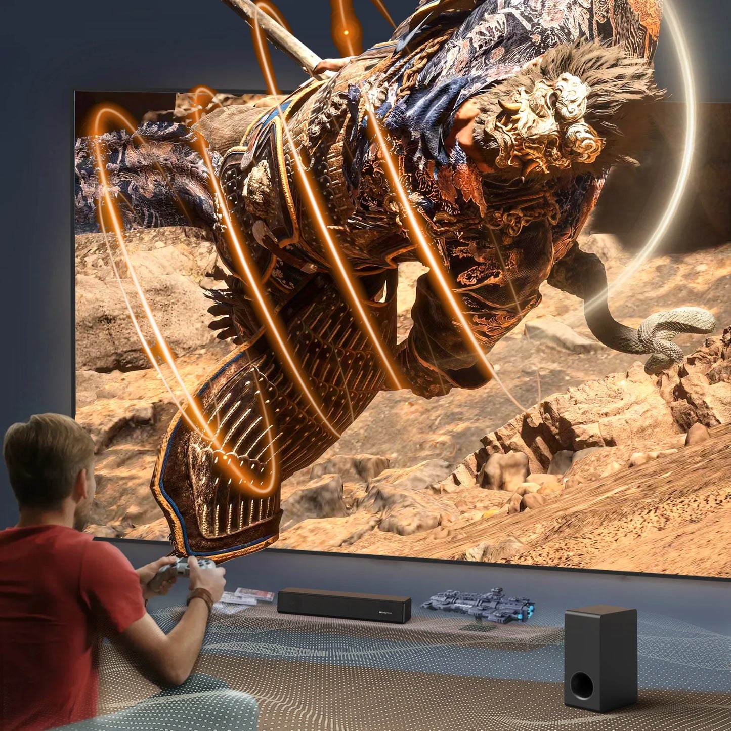 Sound Bar for TV, 200W Peak Power Dolby Atmos Soundbar with Subwoofer, 2.1 CH 3D Surround Home Audio TV Speakers with Remote Control, Bluetooth 5.3/Hdmi-Arc/Aux/Opt