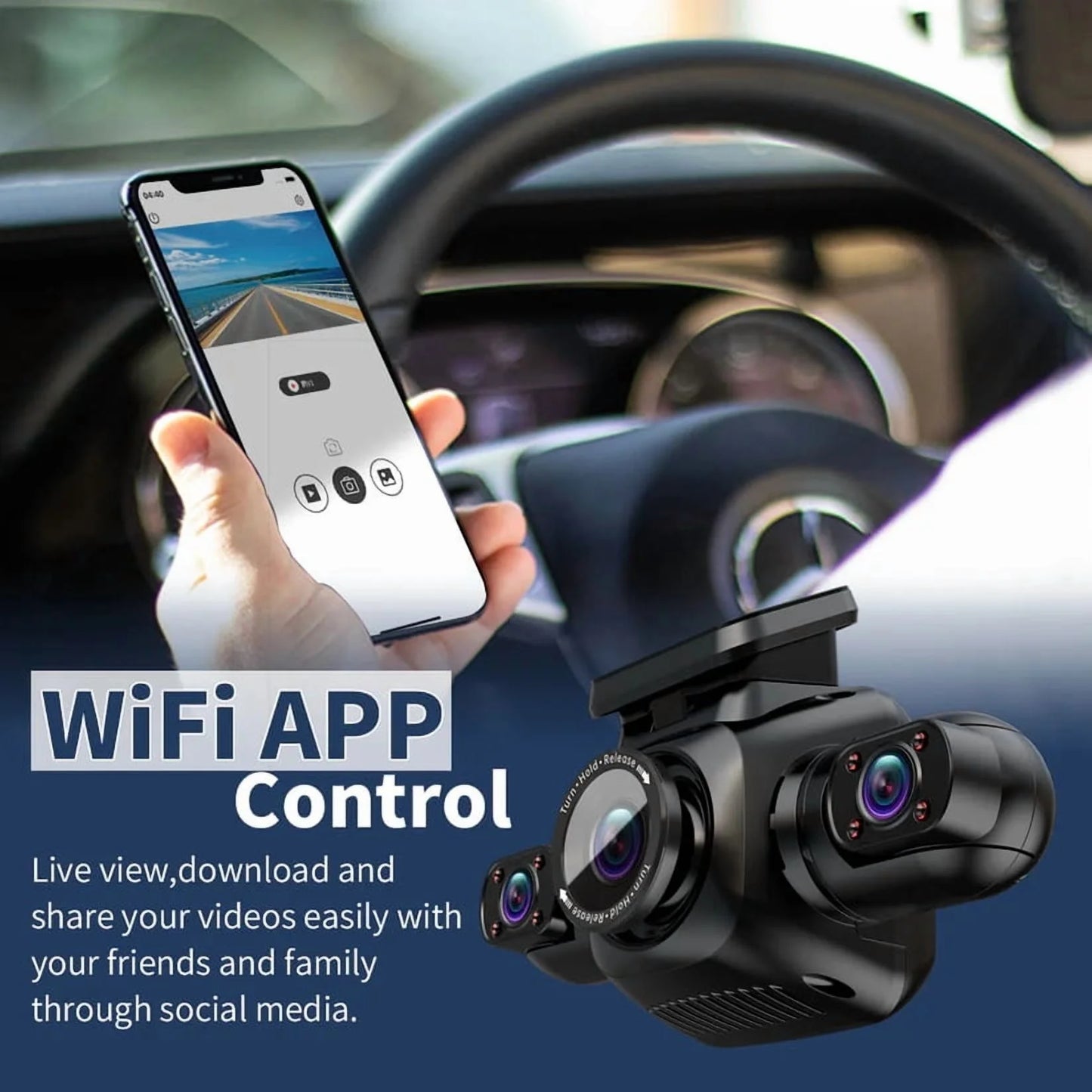 360° View Dash Cam 4 Channel Front and Rear Dash Car Camera with CPL GPS Wifi Night Vision Dashcam Auto 128G