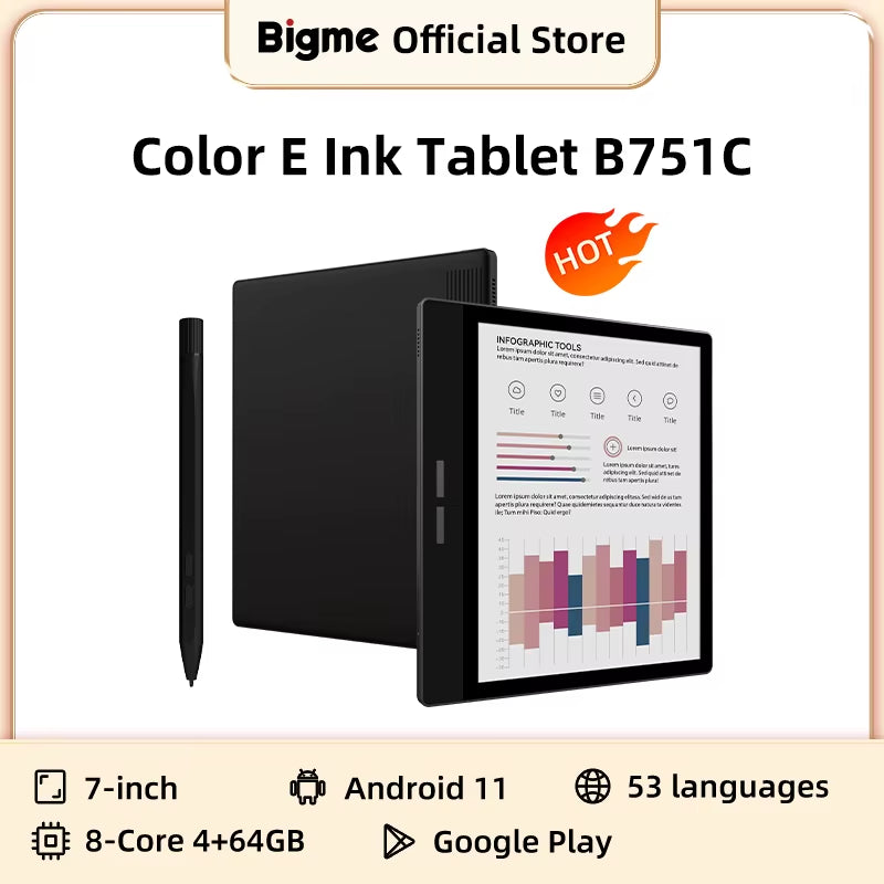 B751C 7-Inch Color Eink Screen E-Book Reader Electronic Paper Book Reading E Ink Ebook Ereader Tablet
