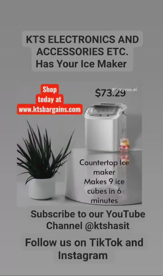 The KTS Kitchen! Countertop Ice Maker/ Ice Machine with Handle,Self-Cleaning Ice Makers, 26Lbs/24H. Makes 9 Ice Cubes in 6 Mins for Home/Kitchen/Bar/Party/Camping.