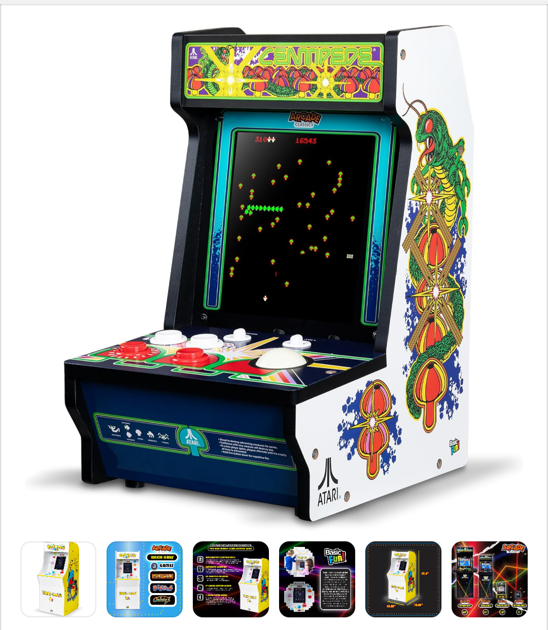 - Atari Centipede Counter Series Game Machine, 5 Games, 8" Liquid Crystal Screen - Mini Cabinet, Portable Gaming, Retro, Countertop Console, Basement Decoration, Man Cave