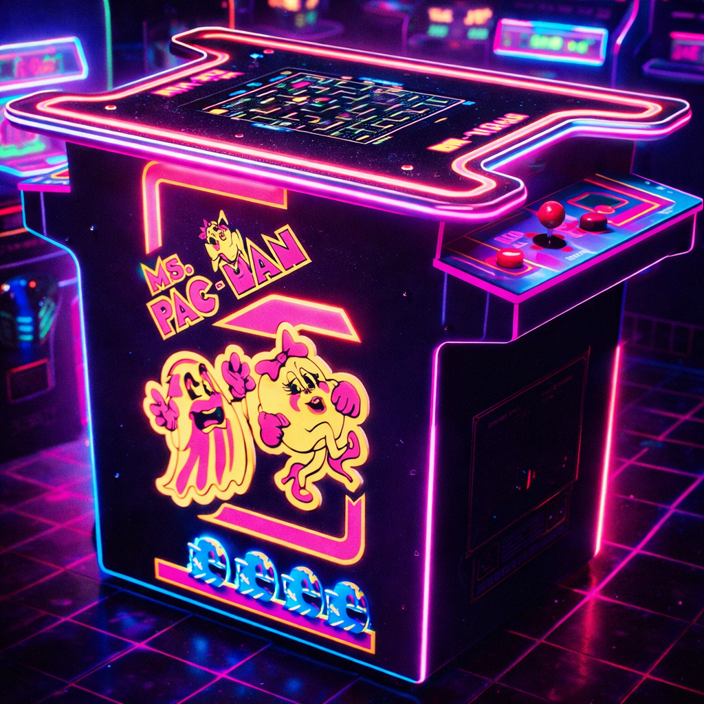 Arcade1Up Ms.Pac-Man Arcade Cocktail Table, Built for Your Home, Light-Up Control Deck, 2 Player Control Panel
