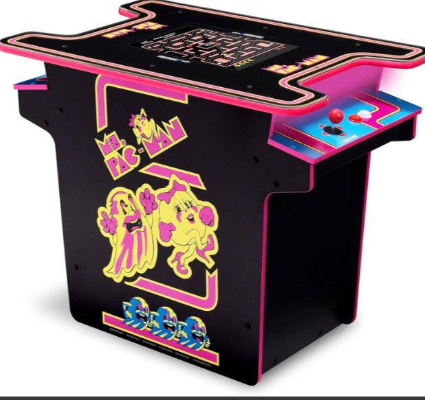 Arcade1Up Ms.Pac-Man Arcade Cocktail Table, Built for Your Home, Light-Up Control Deck, 2 Player Control Panel